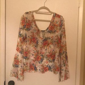 Floral bell sleeve top